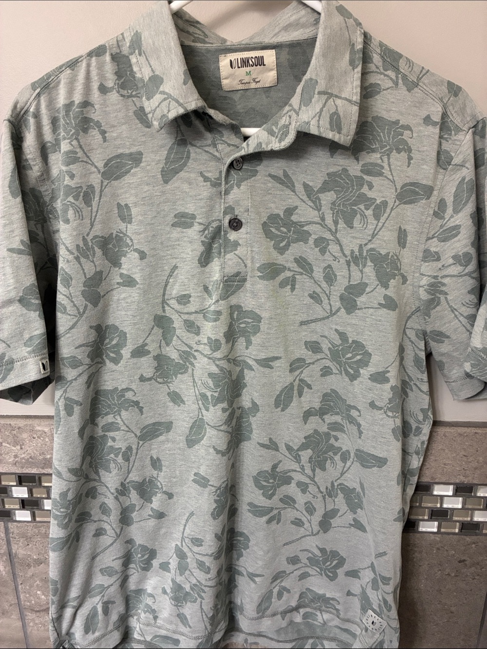 Linksoul Men's Light Sage Floral-Print Polo